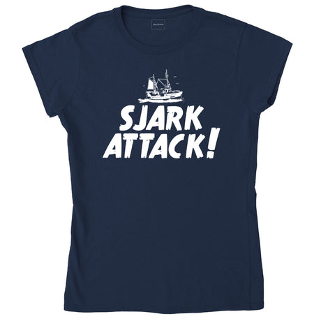 SJARK ATTACK – dame T-skjorte – marineblå – Gildan 64000L